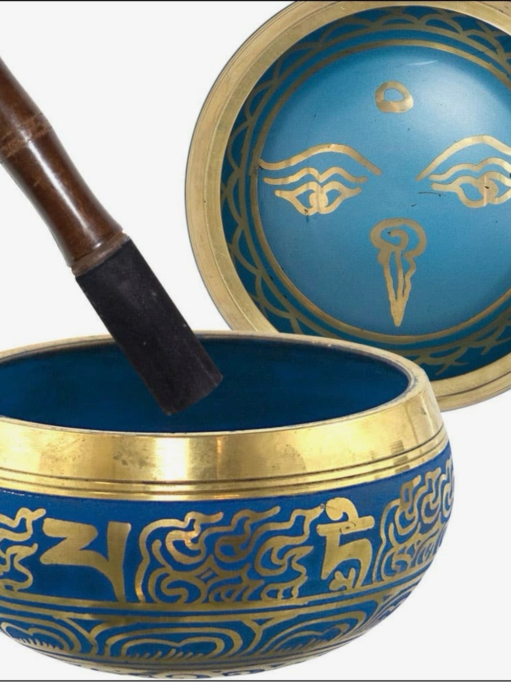 Blue & Gold Tibetan Singing Bowl with Striker